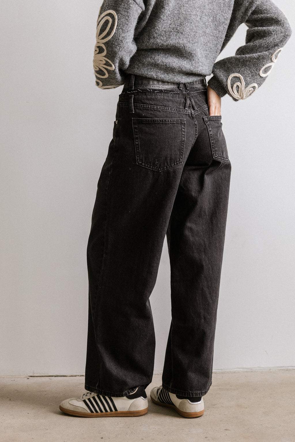 Arabella Wide Leg Jeans in Washed Black