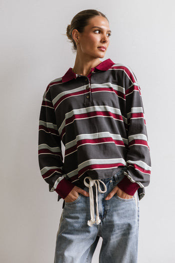 Megan Striped Top in Grey