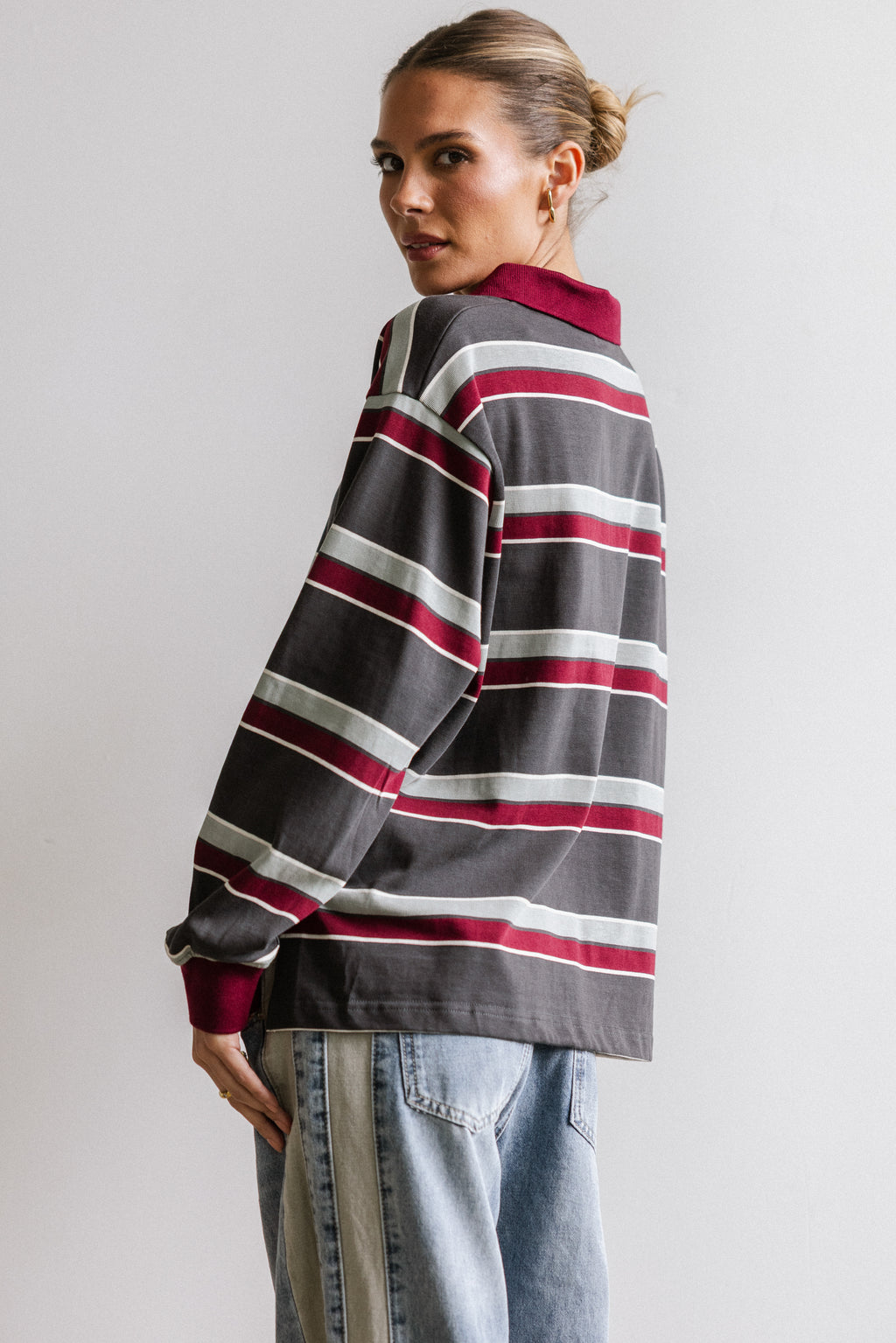 Megan Striped Top in Grey