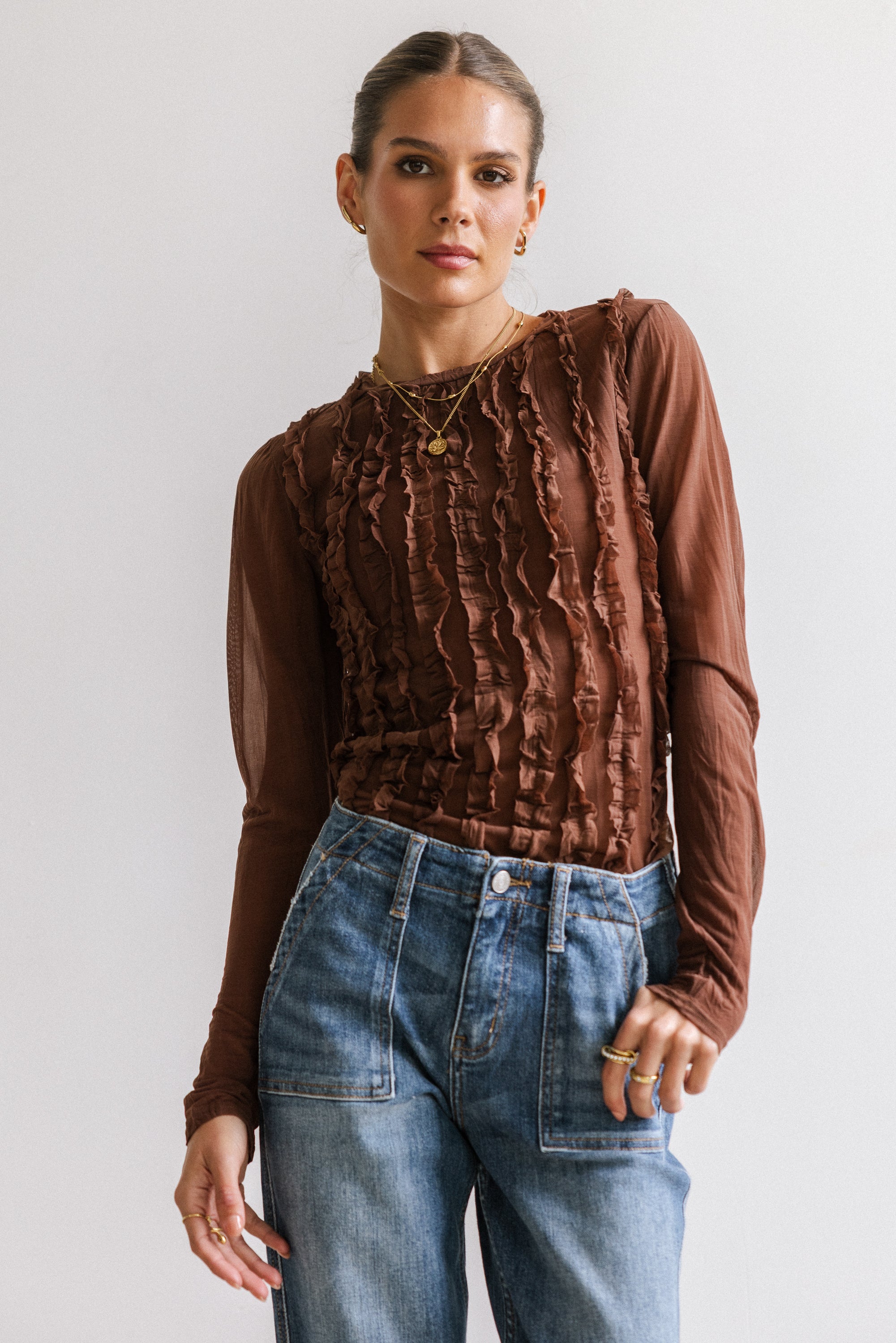 Marie Sheer Top in Brown - FINAL SALE