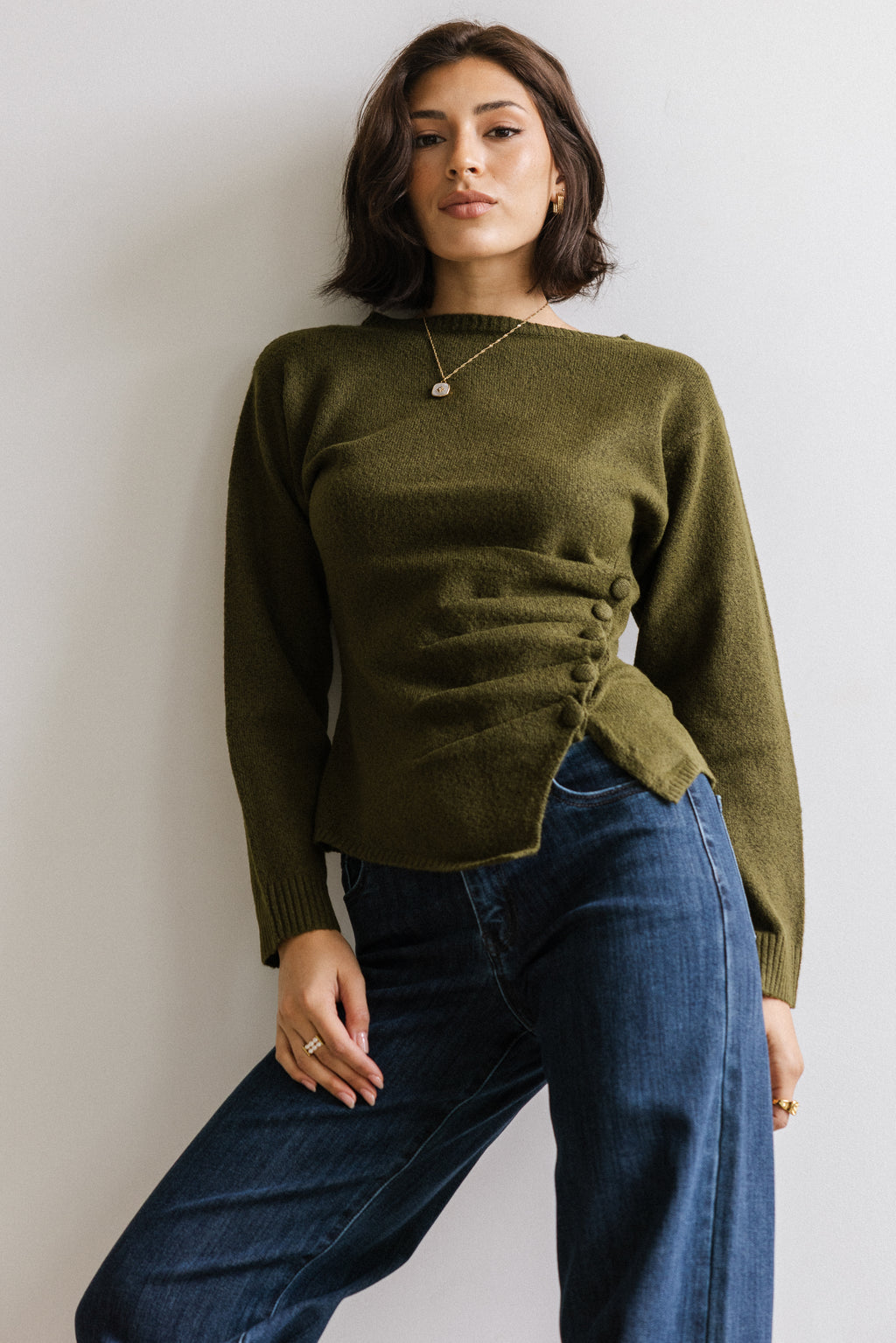 Jerzey Asymmetrical Sweater in Olive - FINAL SALE