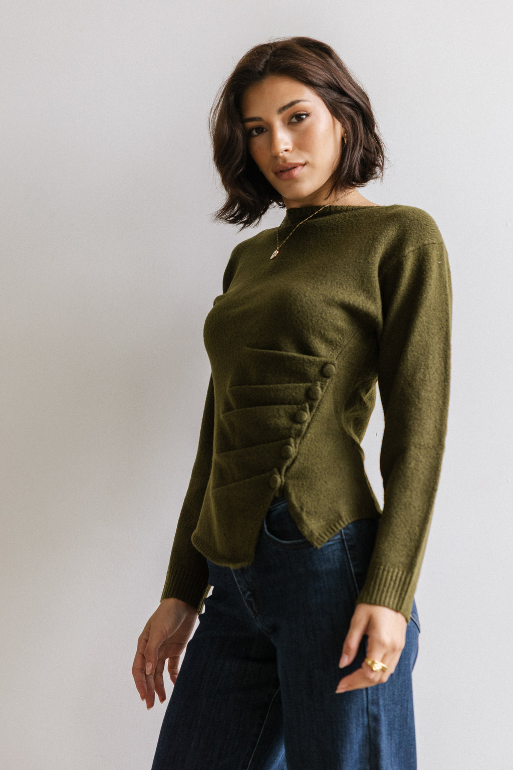Jerzey Asymmetrical Sweater in Olive - FINAL SALE