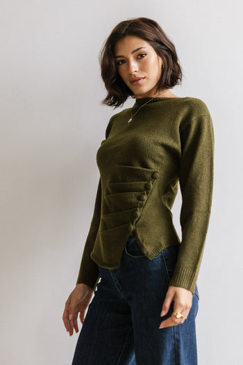 Jerzey Asymmetrical Sweater in Olive - FINAL SALE