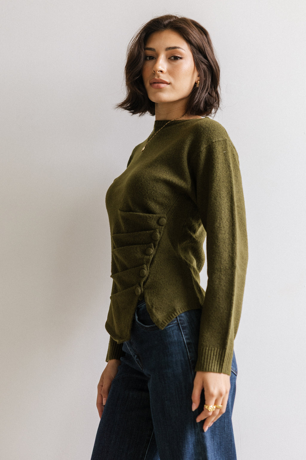 Jerzey Asymmetrical Sweater in Olive - FINAL SALE