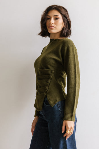 Jerzey Asymmetrical Sweater in Olive - FINAL SALE
