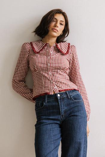 Brenna Gingham Blouse in Burgundy - FINAL SALE