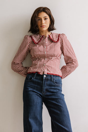Brenna Gingham Blouse in Burgundy - FINAL SALE