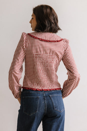 Brenna Gingham Blouse in Burgundy - FINAL SALE