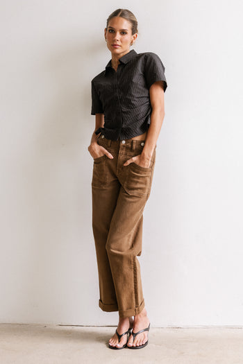 Brandy Ruched Button Up in Black - FINAL SALE