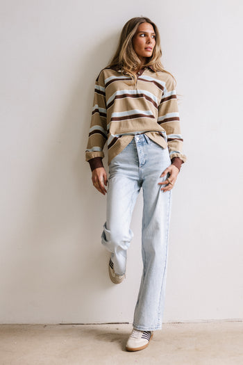 Megan Striped Top in Taupe - FINAL SALE