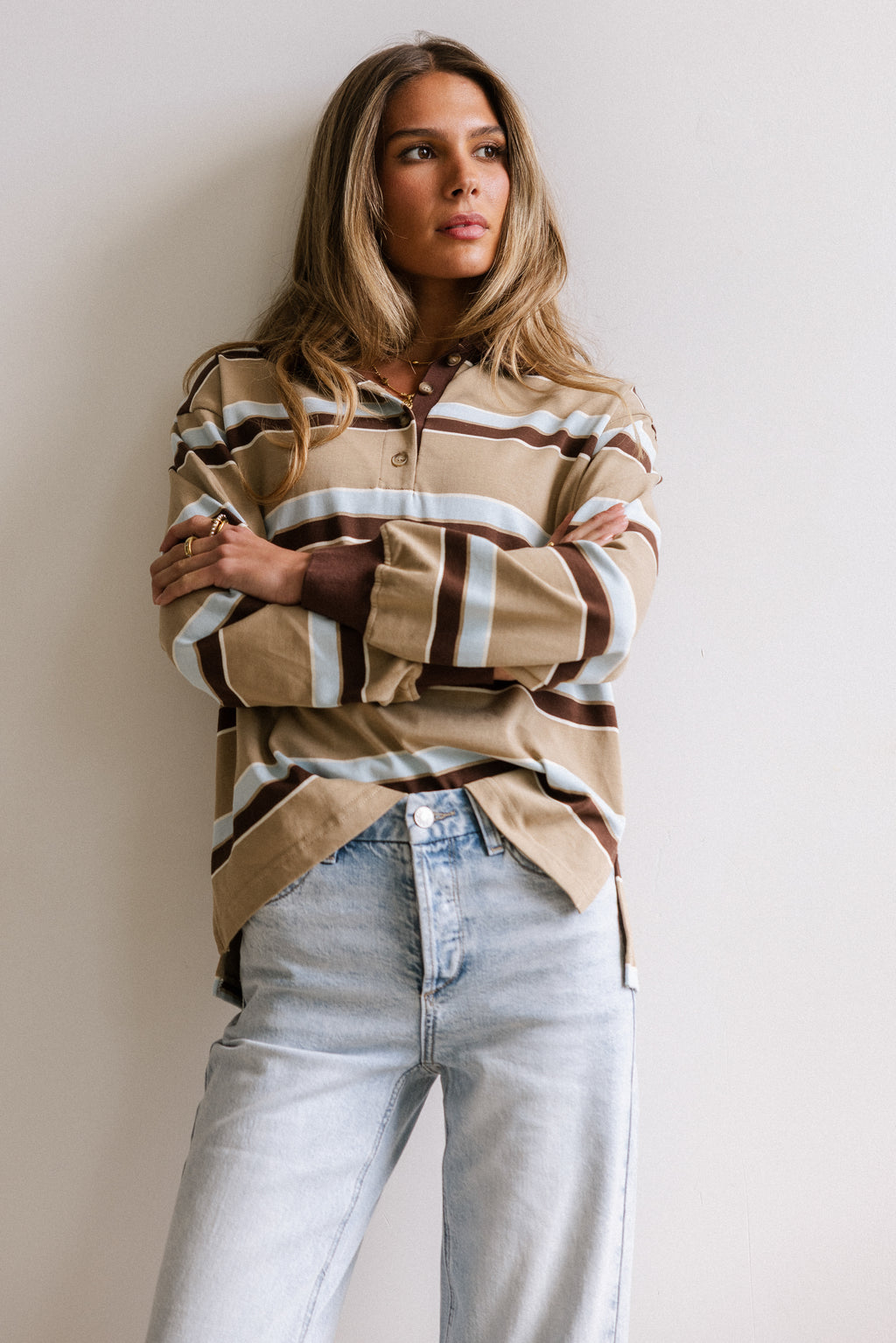 Megan Striped Top in Taupe - FINAL SALE