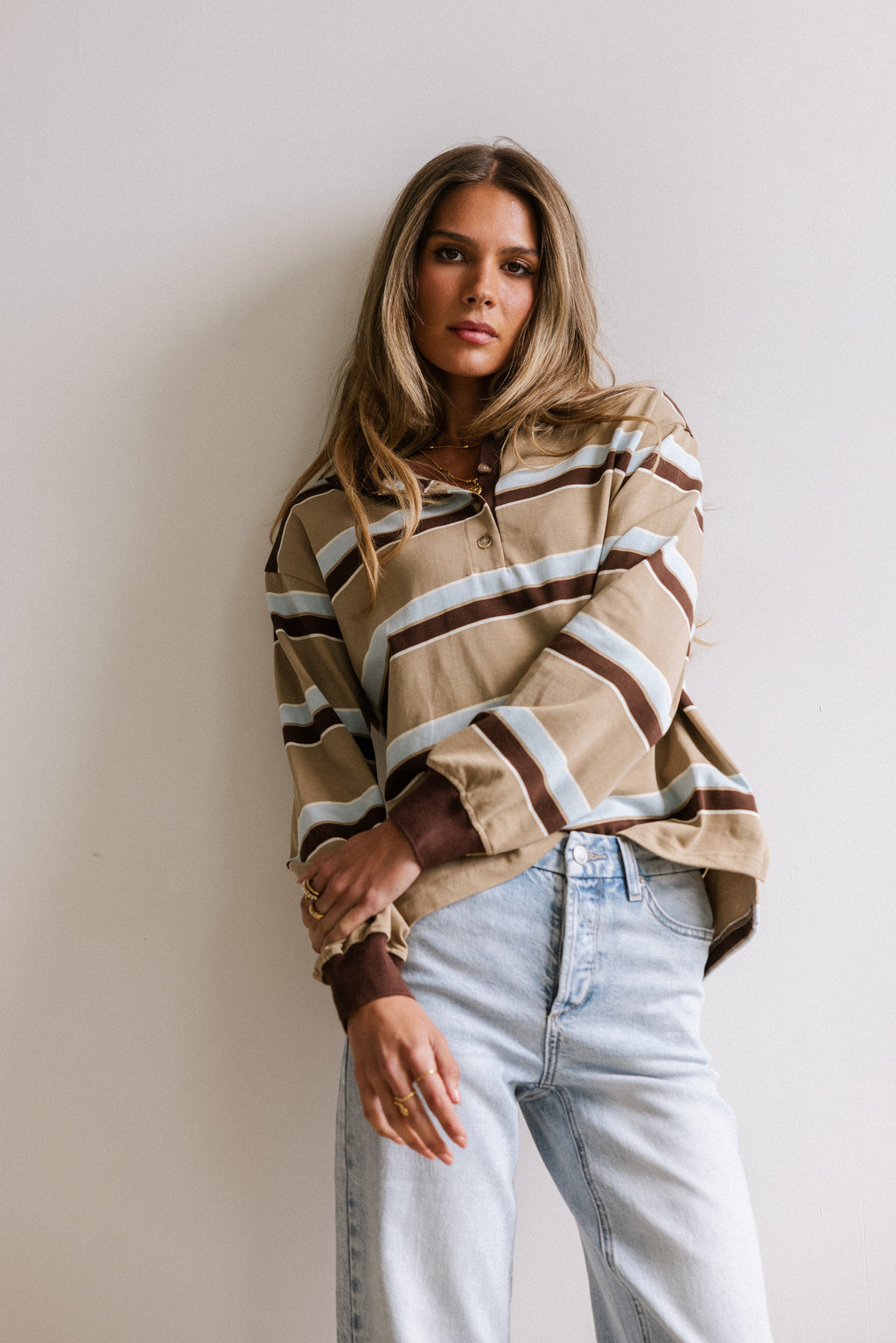 Megan Striped Top in Taupe - FINAL SALE