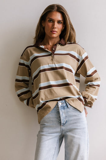 Megan Striped Top in Taupe - FINAL SALE