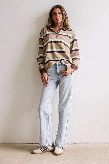 Megan Striped Top in Taupe - FINAL SALE