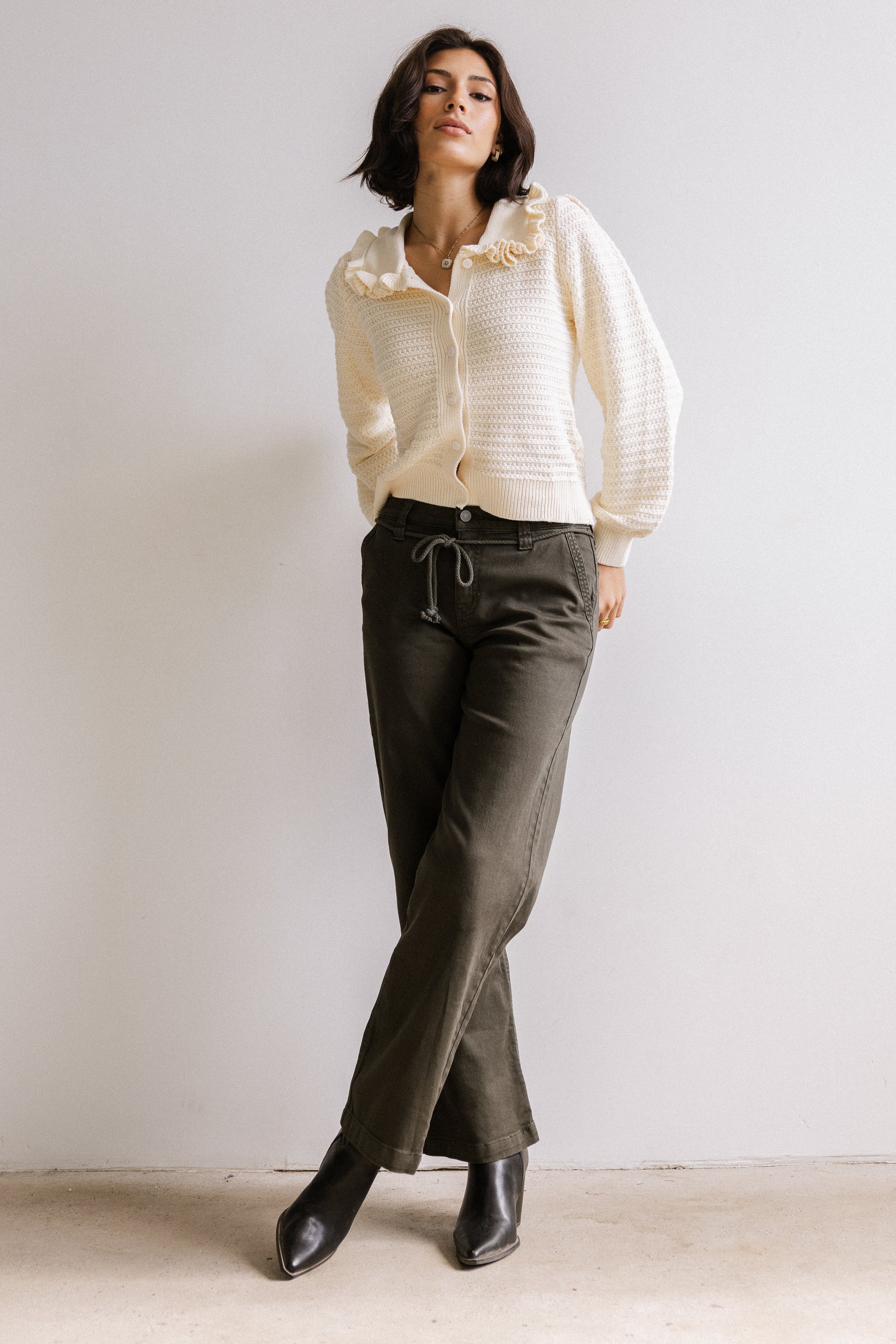 Maureen Collared Cardigan in Oatmeal - FINAL SALE Maureen Collared Cardigan in Oatmeal - FINAL SALE