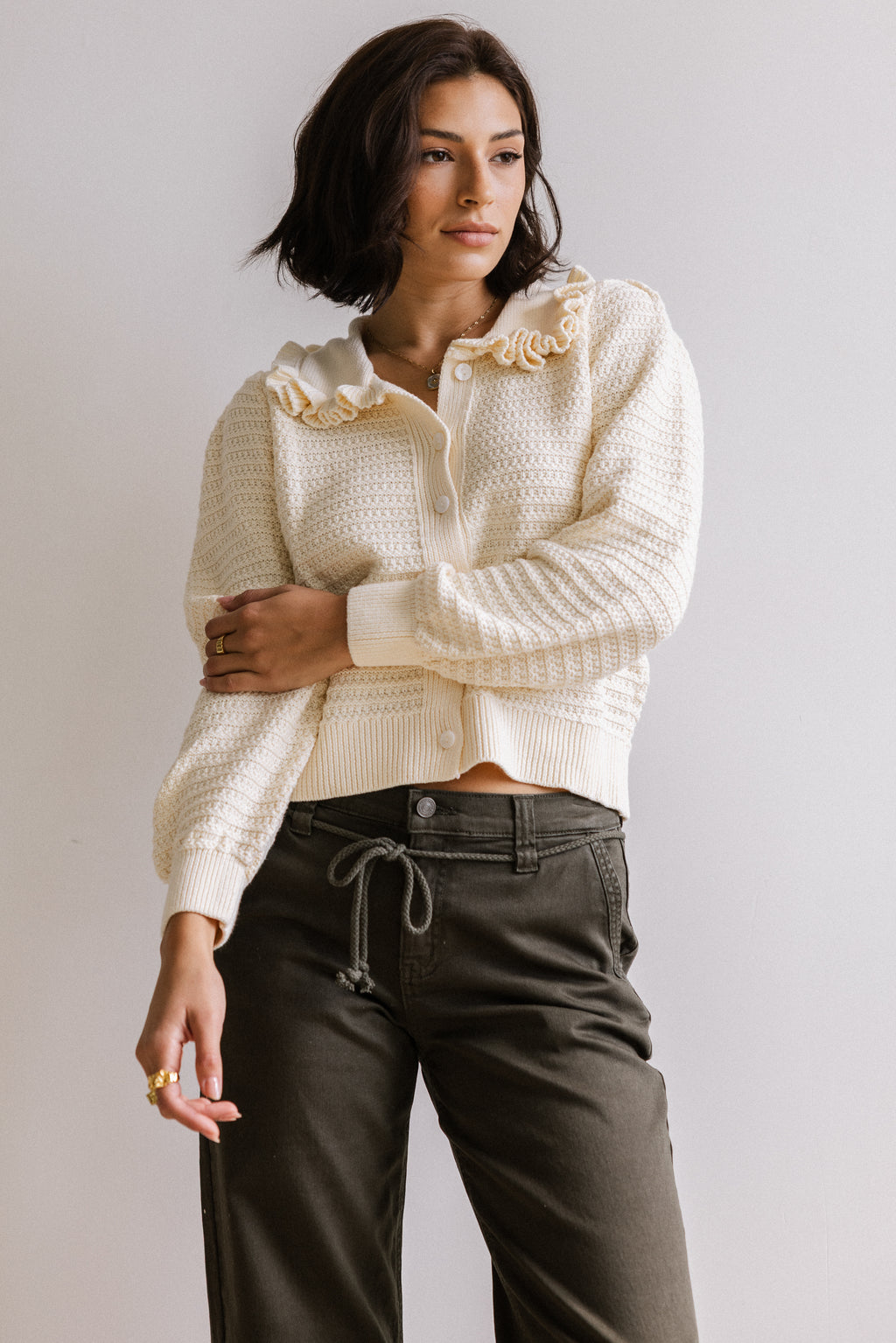 Maureen Collared Cardigan in Oatmeal