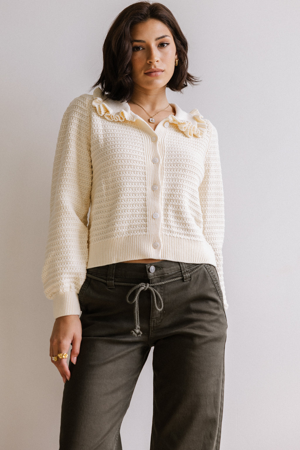 Maureen Collared Cardigan in Oatmeal