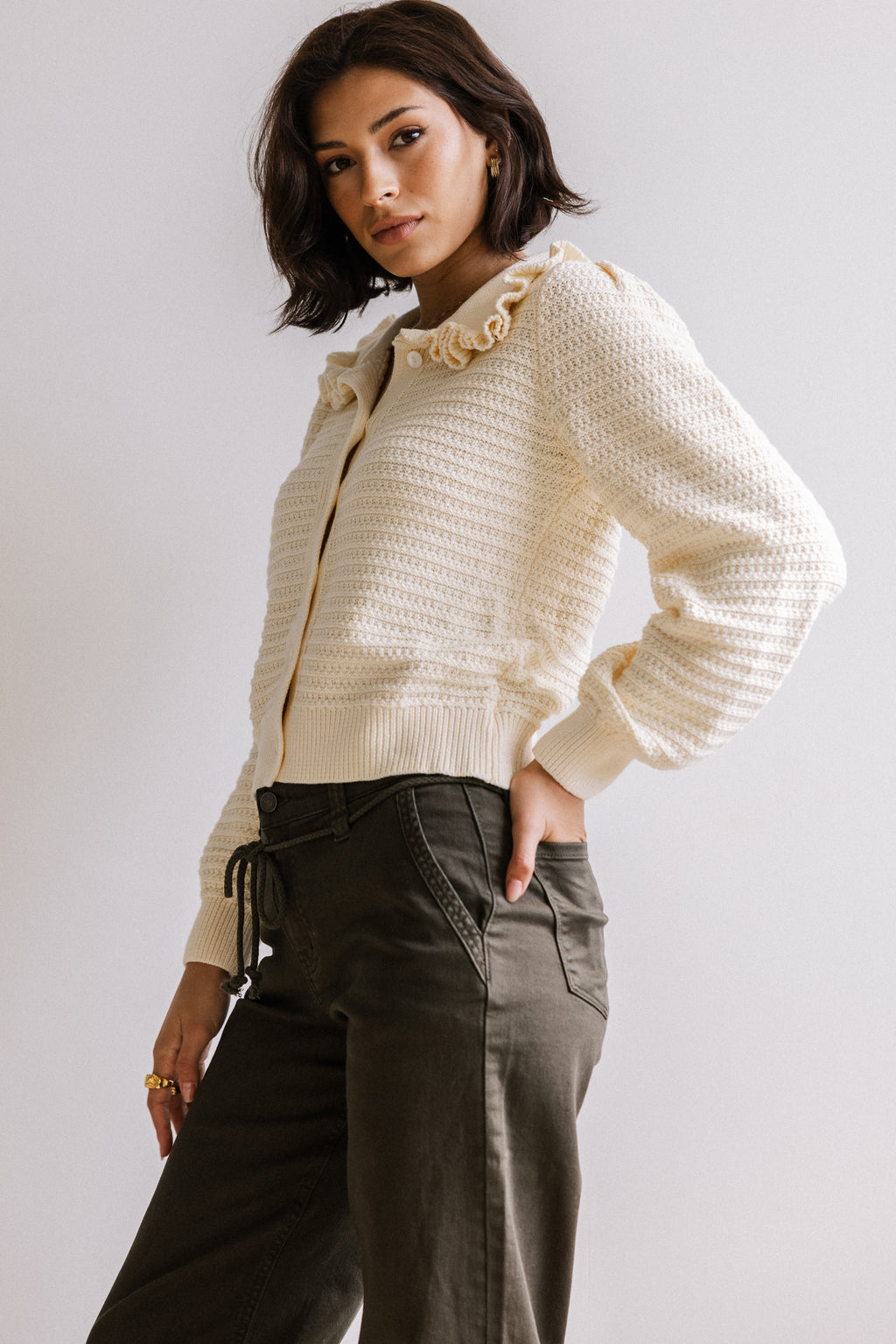 Maureen Collared Cardigan in Oatmeal