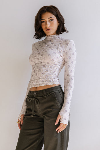 Winnie Floral Crinkle Top in Ivory - FINAL SALE