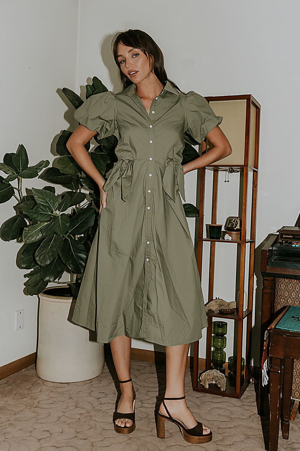 french terry midi dress Peace Love World Petite French Terry Midi Dress-Green-Petite Small-A607858