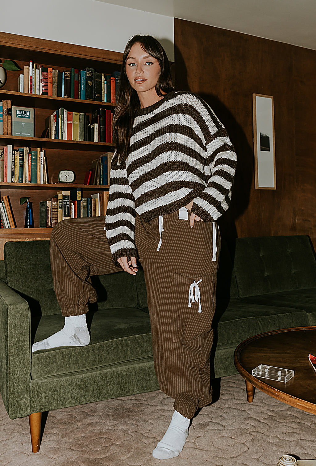 Cozette Striped Baggy Pants in Brown
