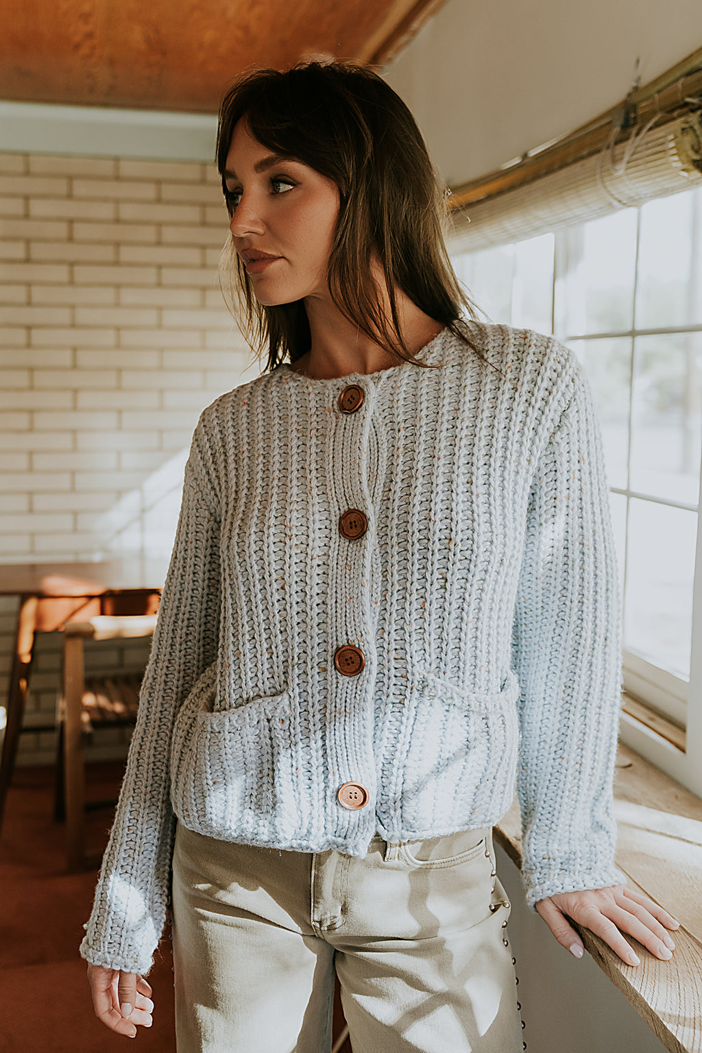 Holland Chunky Knit Cardigan in Blue - FINAL SALE