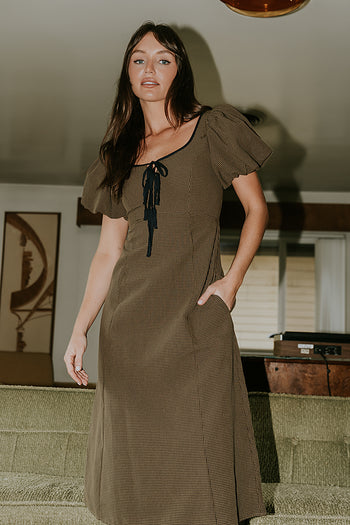 Elle Gingham Midi Dress in Brown - FINAL SALE