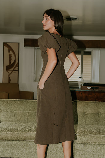 Elle Gingham Midi Dress in Brown - FINAL SALE