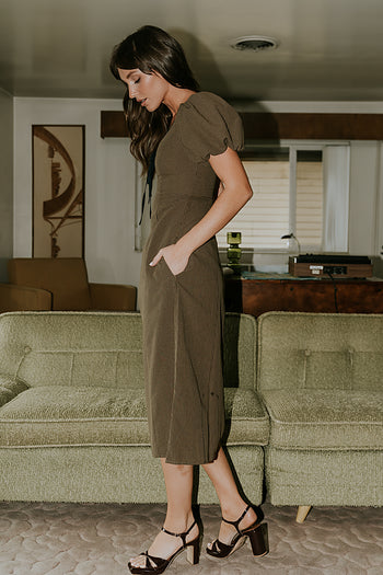 Elle Gingham Midi Dress in Brown - FINAL SALE