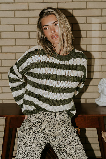 Beckam Striped Sweater in Olive - FINAL SALE