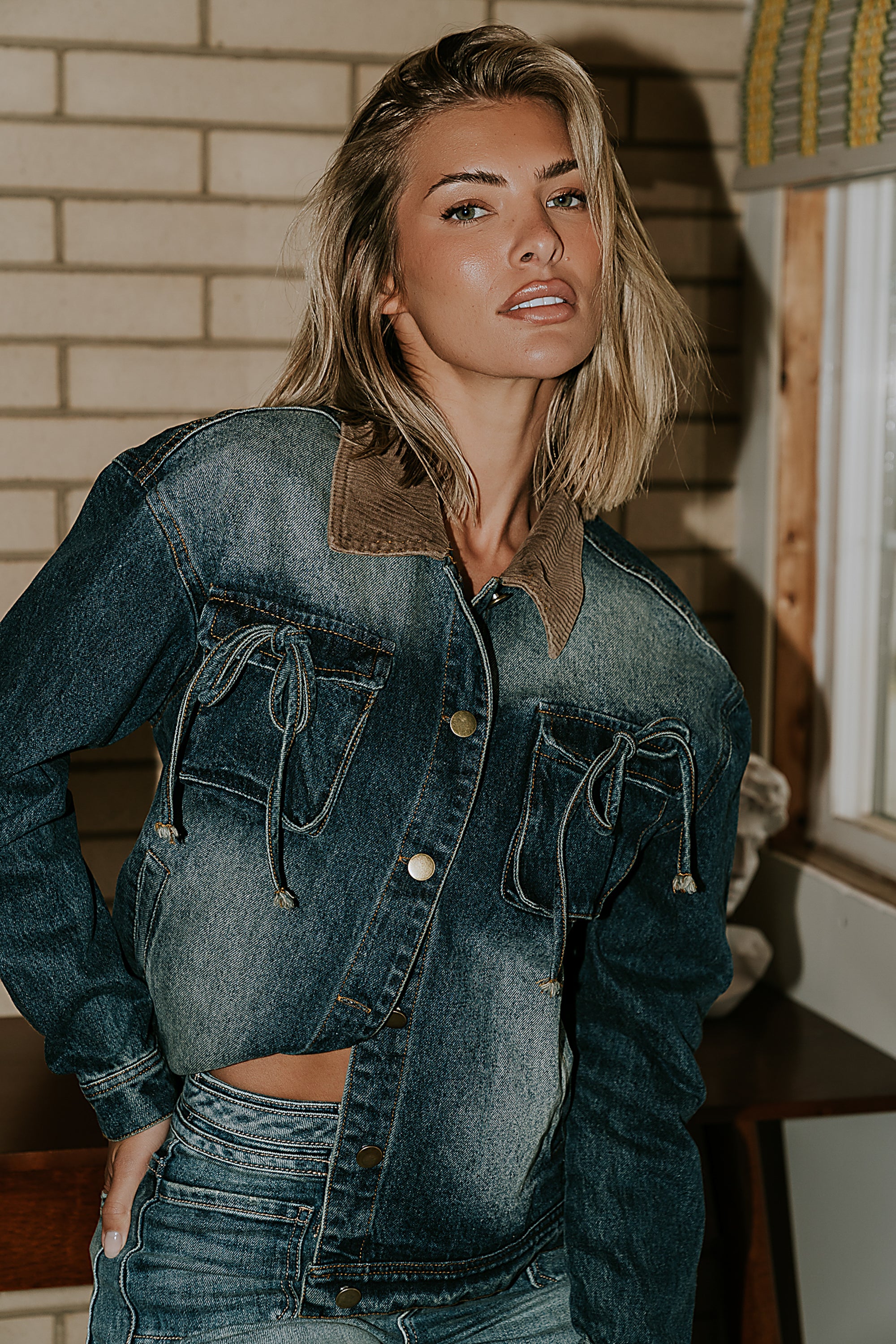 HTH denim boa jacket denim boa skirt