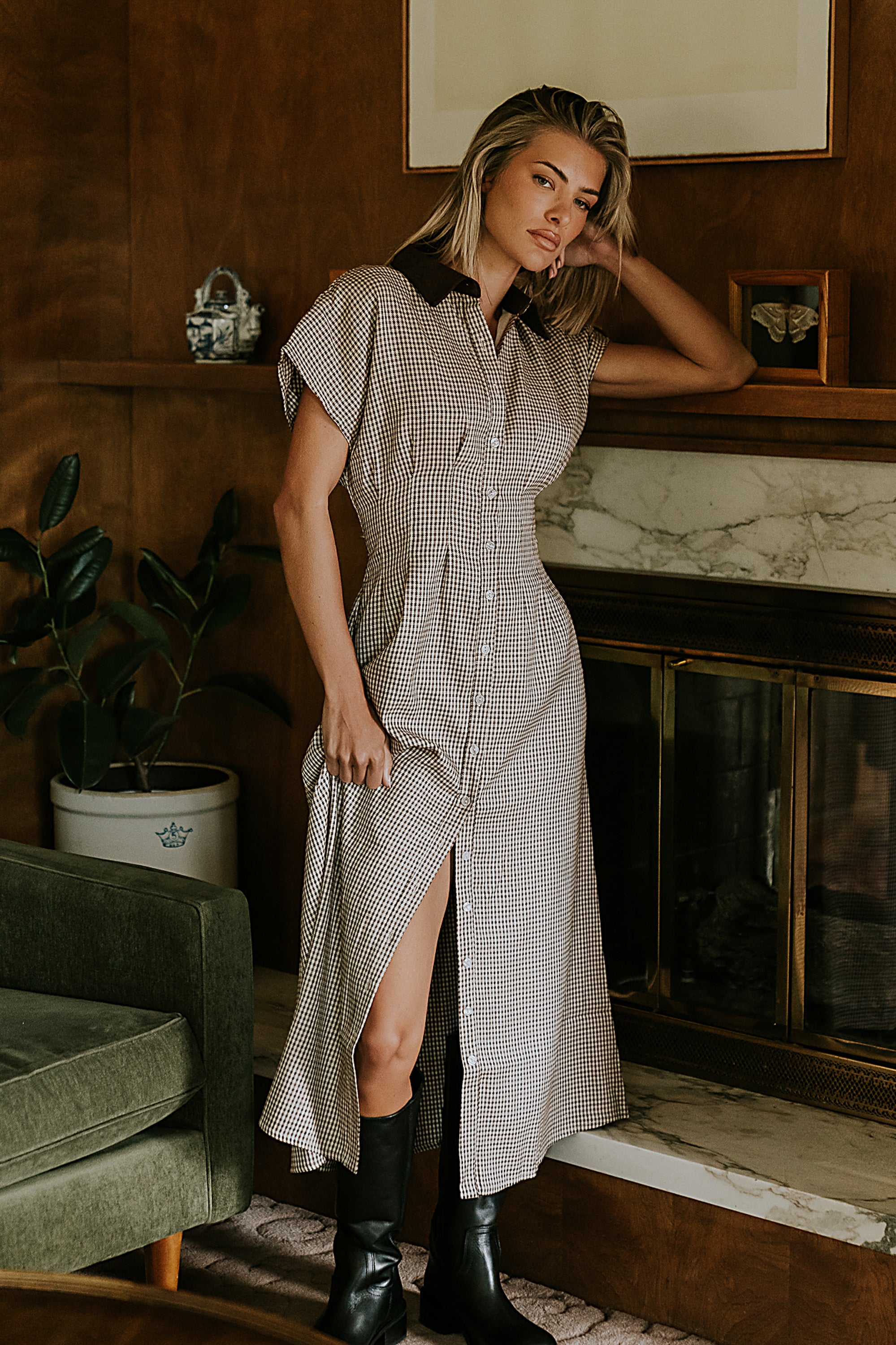 Andie Houndstooth Maxi Dress