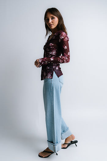 Sammy Floral Mesh Top in Wine - FINAL SALE
