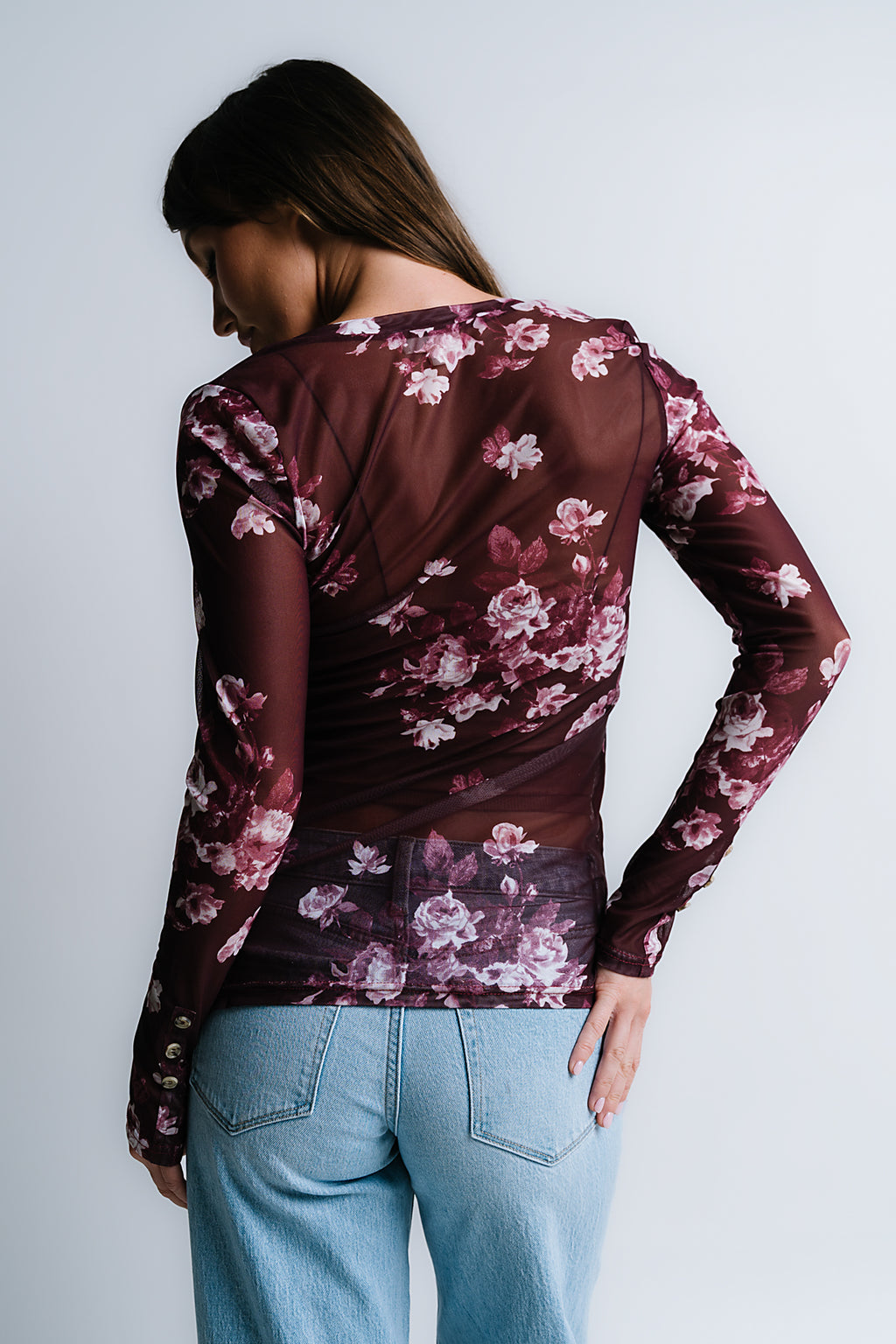 Sammy Floral Mesh Top in Wine - FINAL SALE