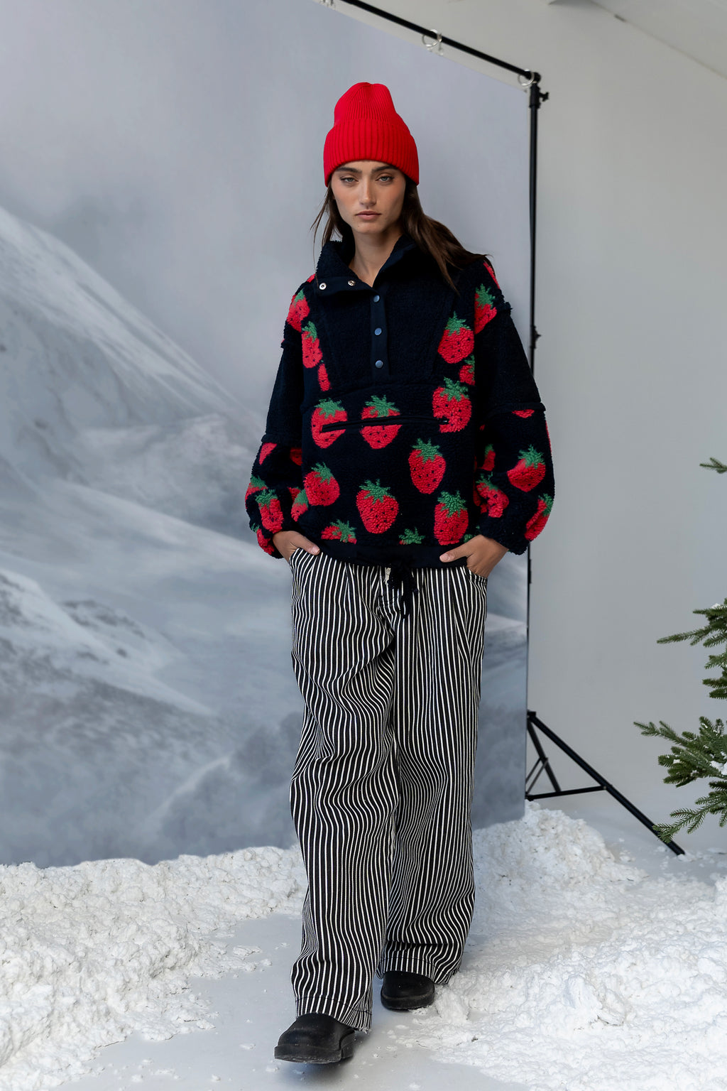 Becky Striped Wide Leg Jeans in Off White - FINAL SALE