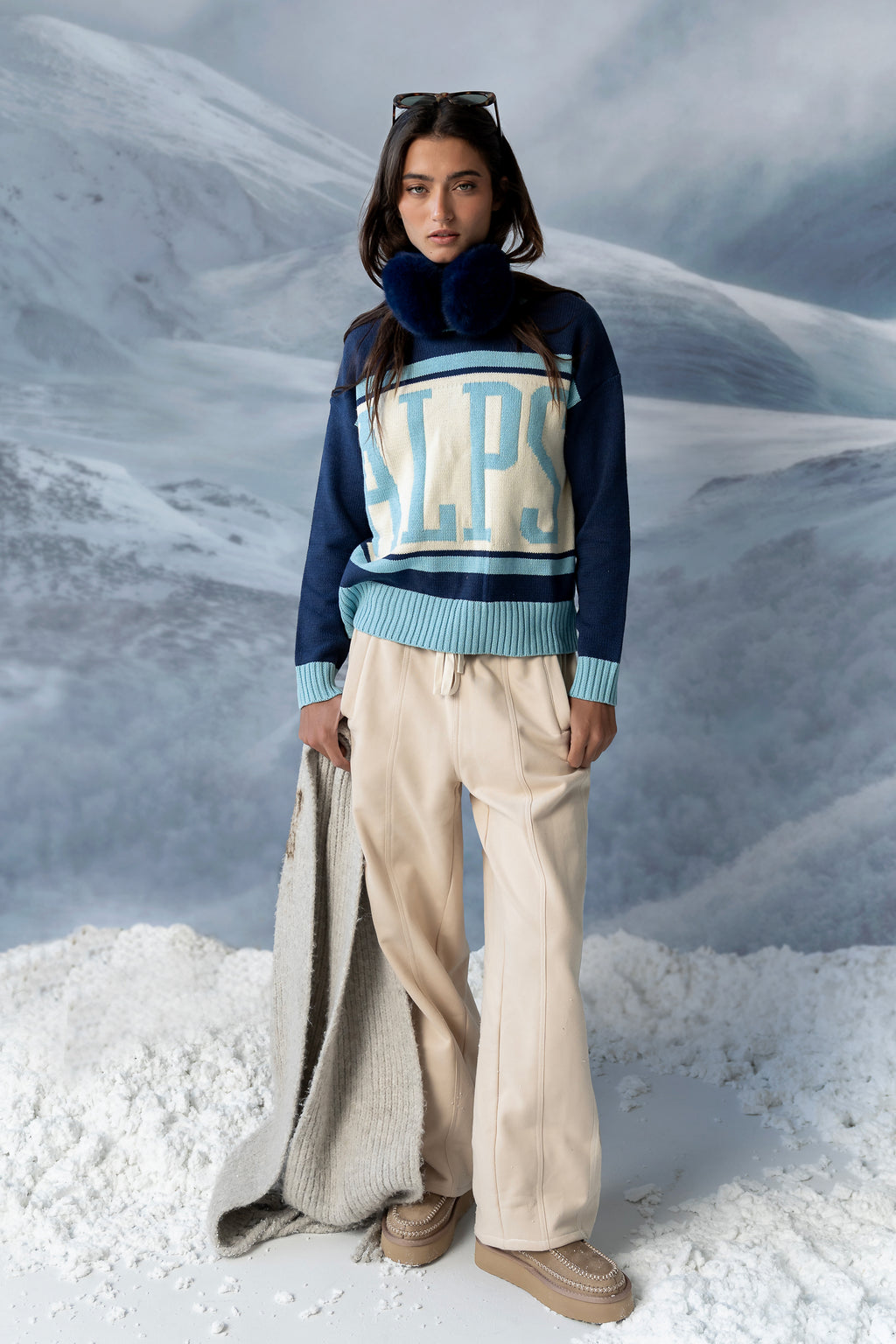 Malinda Mixed Media Baggy Pants in Cream - FINAL SALE