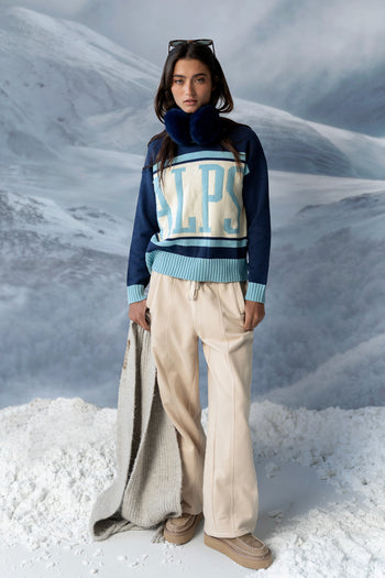 Malinda Mixed Media Baggy Pants in Cream - FINAL SALE