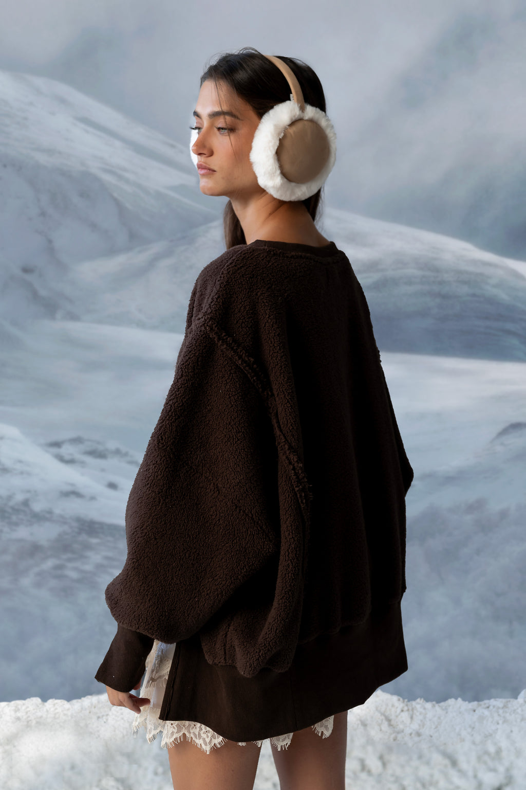 Moxie Oversized Sherpa Sweater in Brown - FINAL SALE