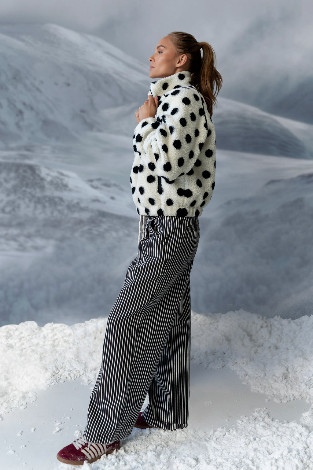 Becky Striped Wide Leg Jeans in Off White - FINAL SALE