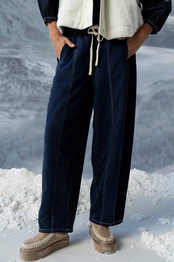 Malinda Mixed Media Baggy Pants in Dark Wash - FINAL SALE