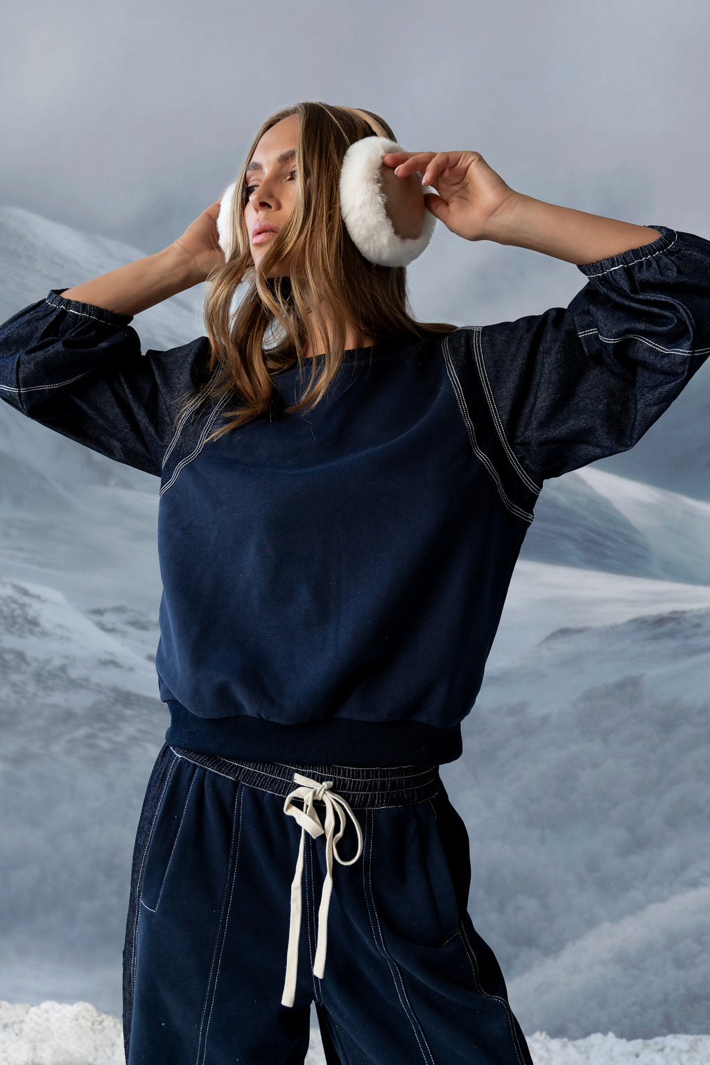 Malinda Mixed Media Top in Dark Wash - FINAL SALE