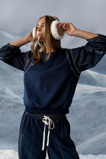 Malinda Mixed Media Top in Dark Wash - FINAL SALE