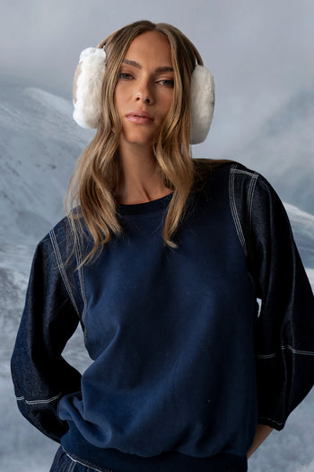 Malinda Mixed Media Top in Dark Wash - FINAL SALE