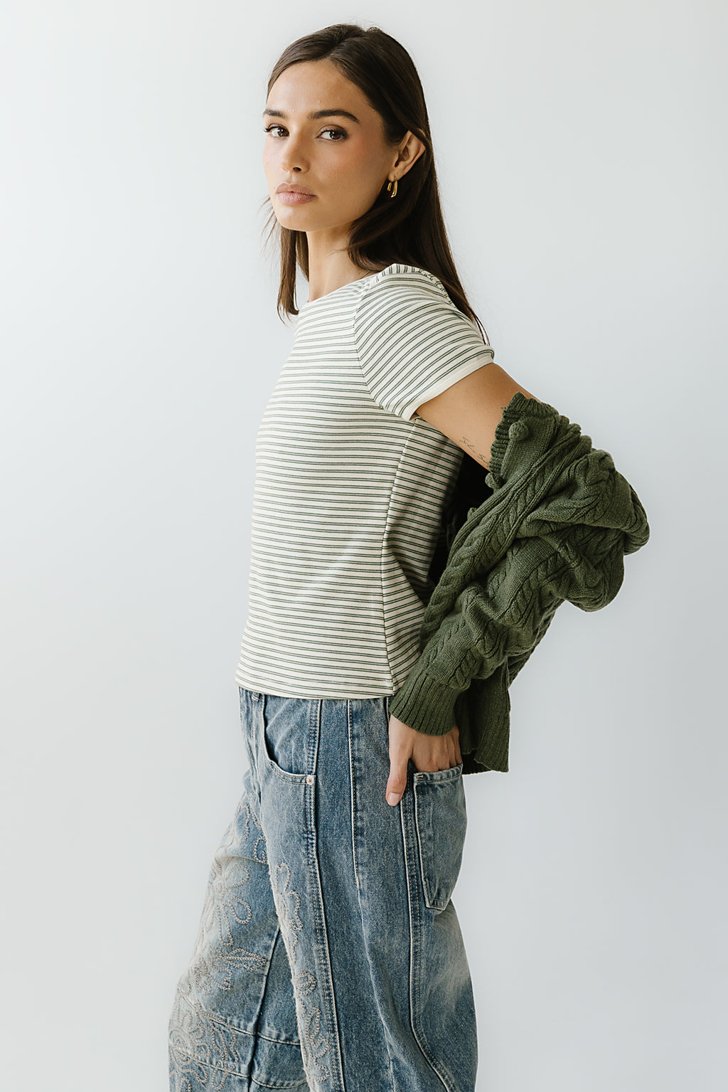 Marcie Striped Tee in Green