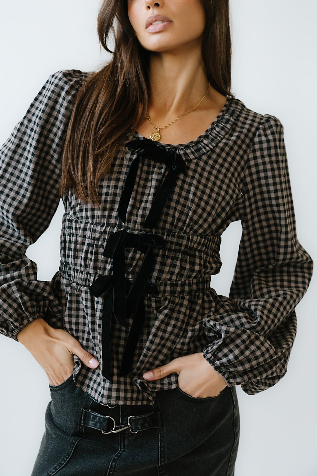 Ella Tie Peplum Blouse in Black - FINAL SALE