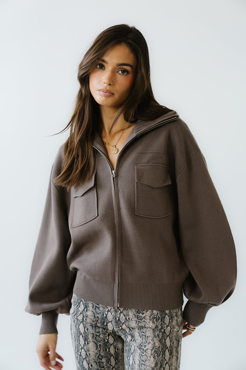 Markus Knit Bomber Jacket in Mocha - FINAL SALE