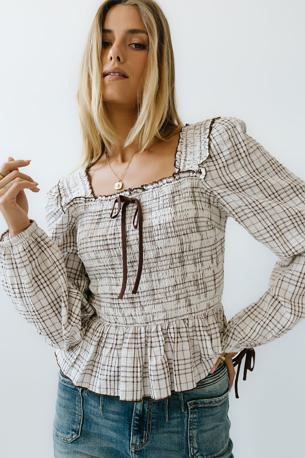 Vale Smocked Blouse in Mocha - FINAL SALE