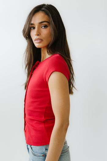 Vestia Button Up Tee in Red