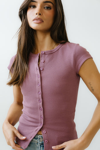 Vestia Button Up Tee in Mauve