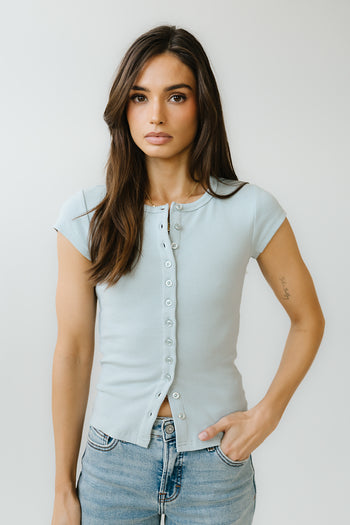 Vestia Button Up Tee in Light Blue